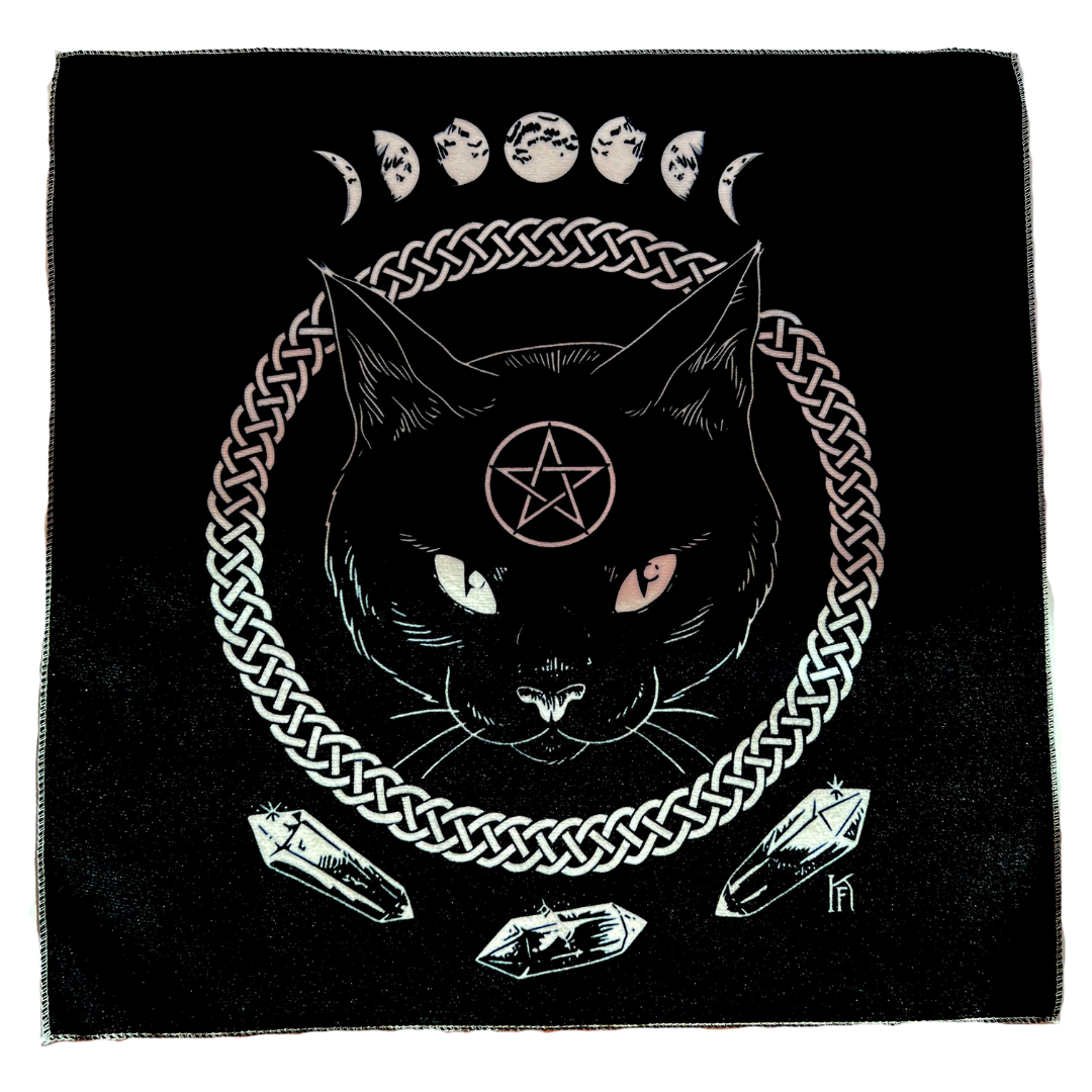 OBRUS DO WRÓŻENIA Z TAROTA 48x48 CM CZARNY KOT