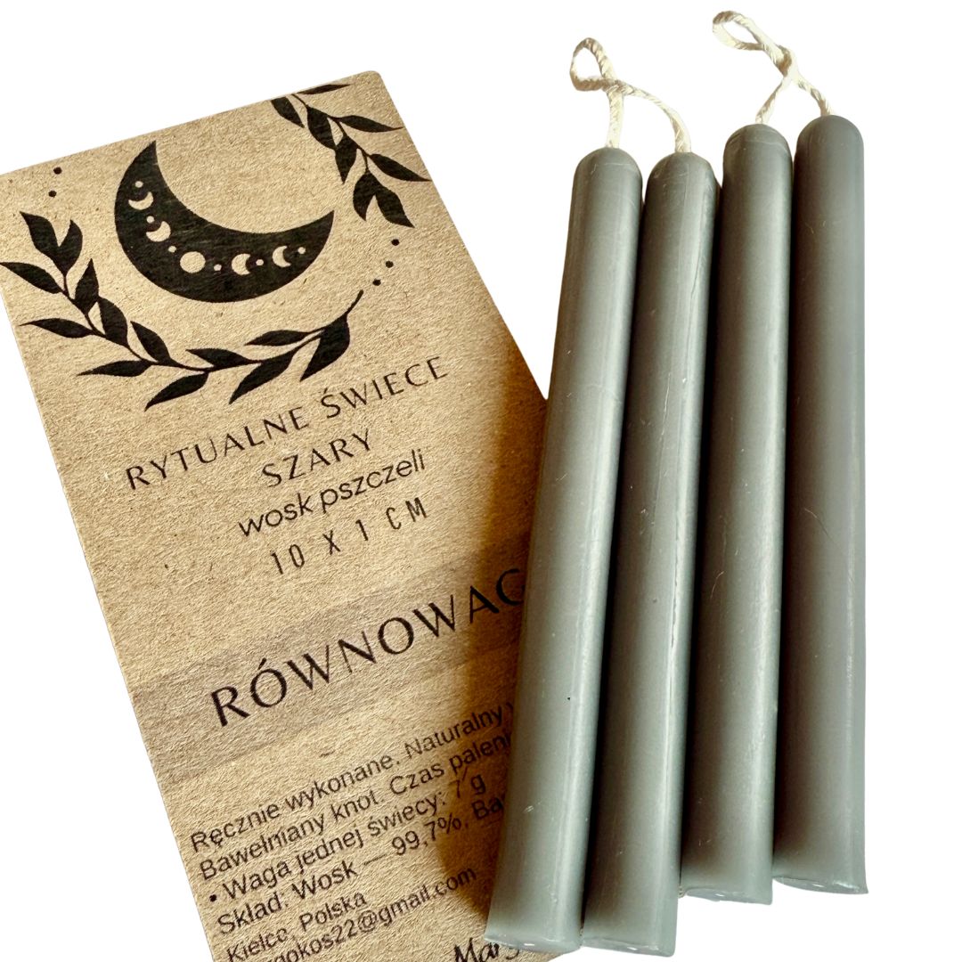 SZARE ŚWIECZKI RYTUALNE 4 SZT ŚWIECE MAGICZNE 100% WOSK PSZCZELI