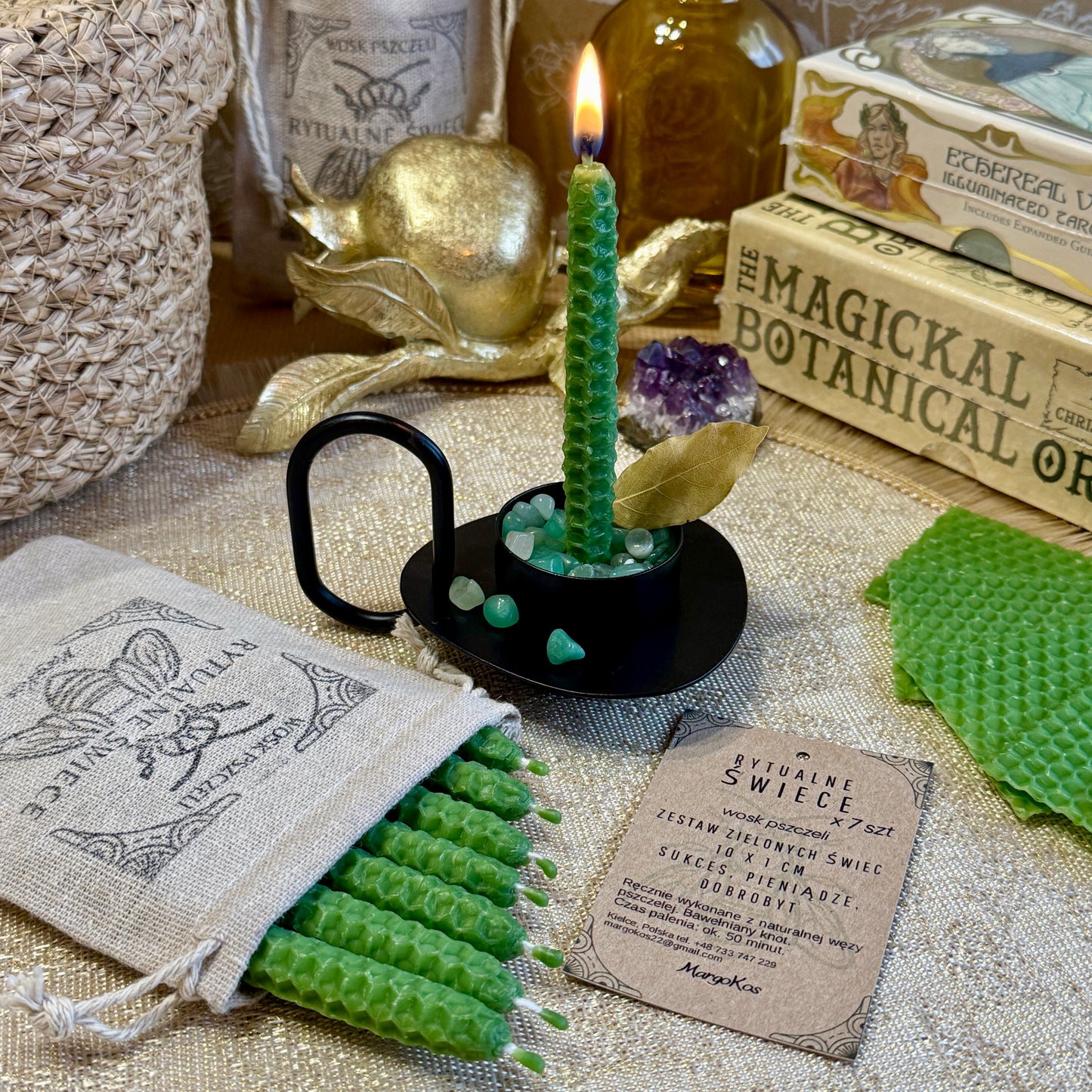 ZIELONE RYTUALNE ŚWIECE DO PRZYCIĄGANIA OBFITOŚCI 10X1CM 7 SZT
