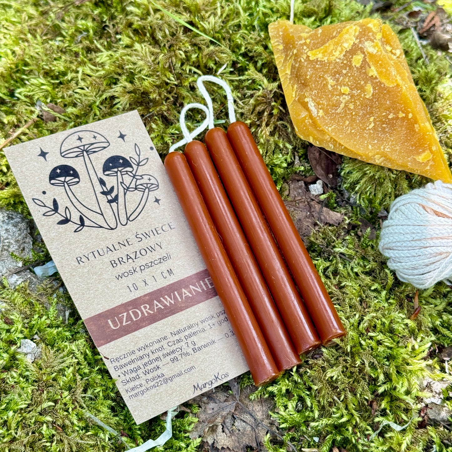 BRĄZOWE ŚWIECZKI RYTUALNE 4 SZT ŚWIECE MAGICZNE 100% WOSK PSZCZELI
