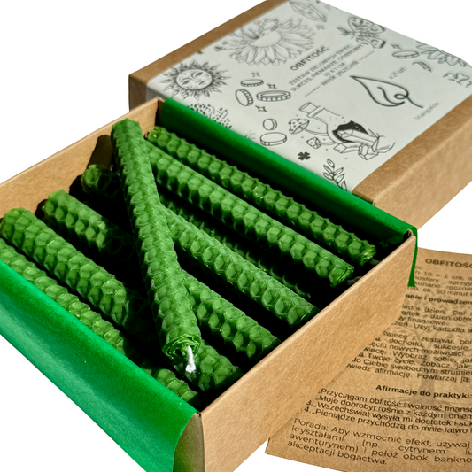 ZIELONE ŚWIECE DO PRZYCIĄGANIA OBFITOŚCI 10X1CM 21 SZT