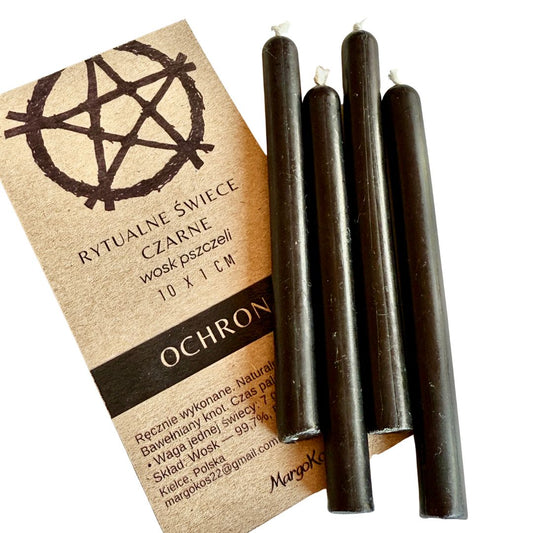 CZARNE ŚWIECZKI RYTUALNE 4 SZT ŚWIECE MAGICZNE 100% WOSK PSZCZELI