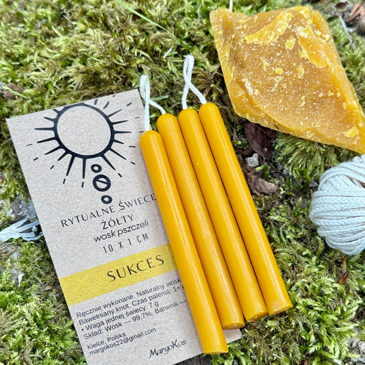 ŻÓŁTE ŚWIECZKI RYTUALNE 4 SZT ŚWIECE MAGICZNE 100% WOSK PSZCZELI